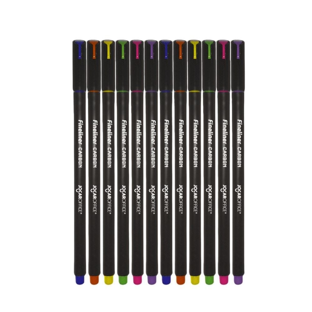Caneta Marcador Fineliner Carbon Line Jocar Office - 12 Unidades