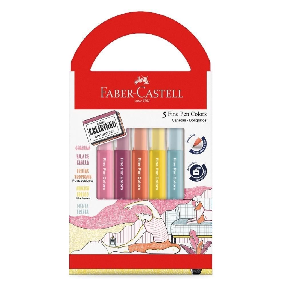 Caneta Ponta Fina Com Cheirinho Revigora E Energiza Faber Castell - 5 Unidades