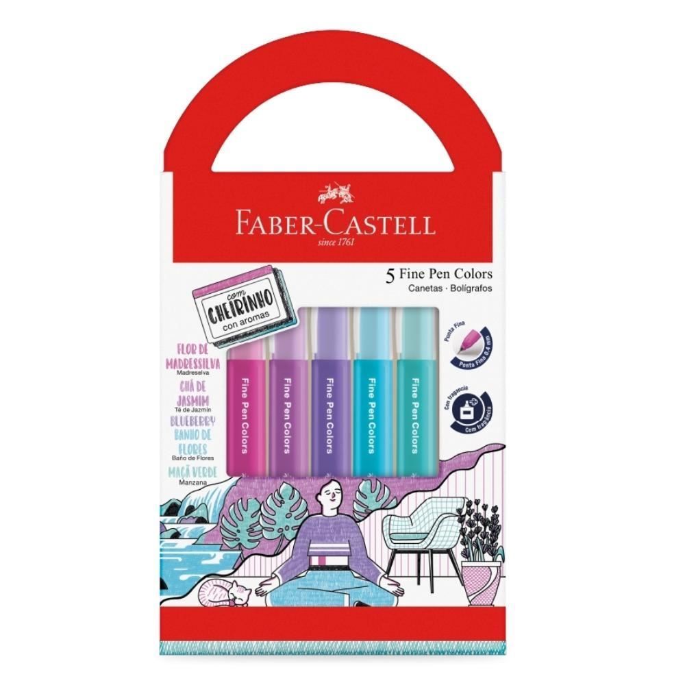 Caneta Ponta Fina Relaxa E Reequilibra Com Cheirinho Faber Castell - 5 Unidades