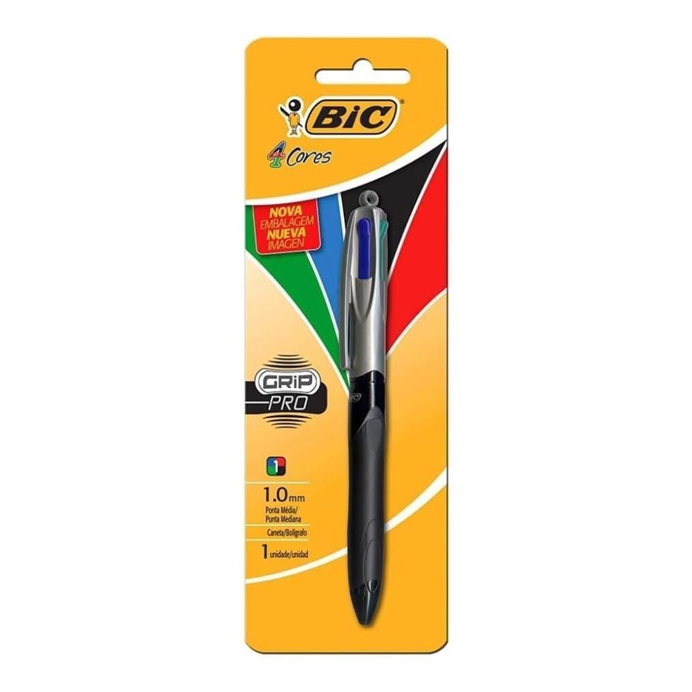 Caneta Retrátil 1.0 Grip Pro Bic - 4 Cores