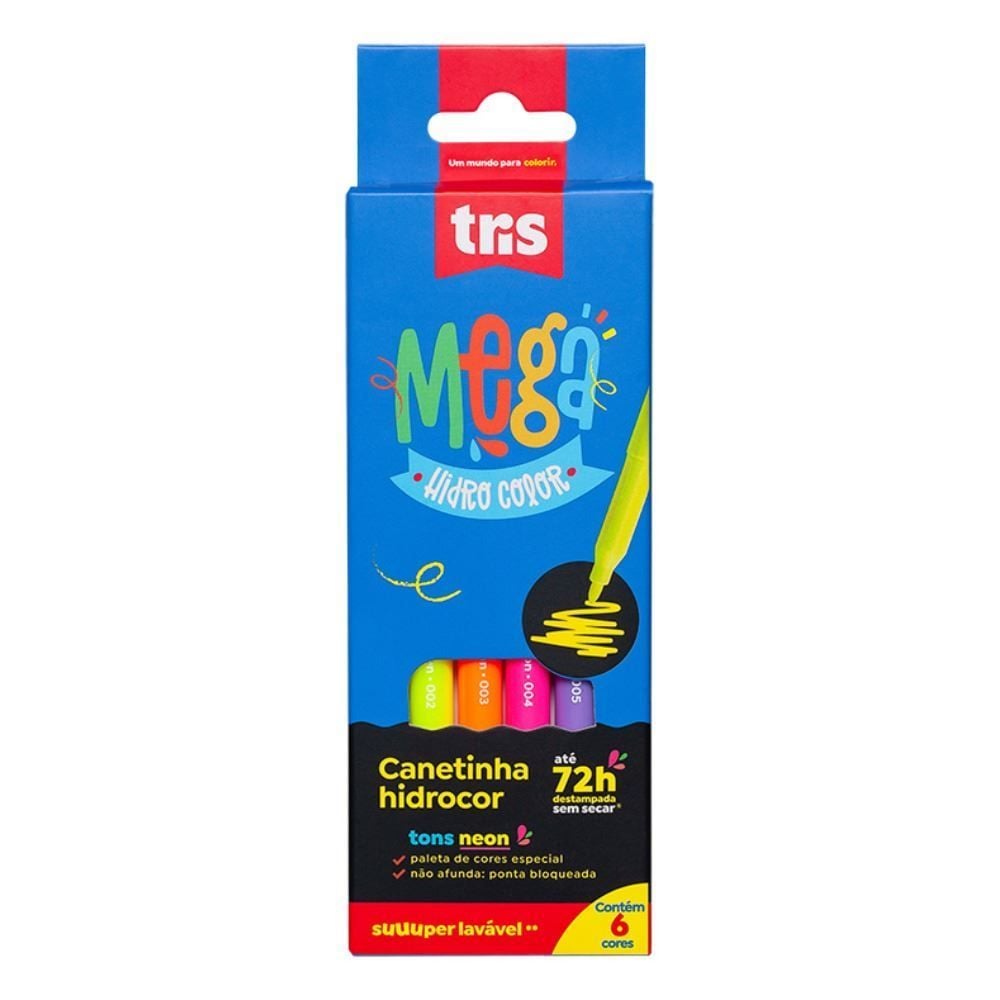 Canetinha Hidrocor Neon Tris - 6 Cores