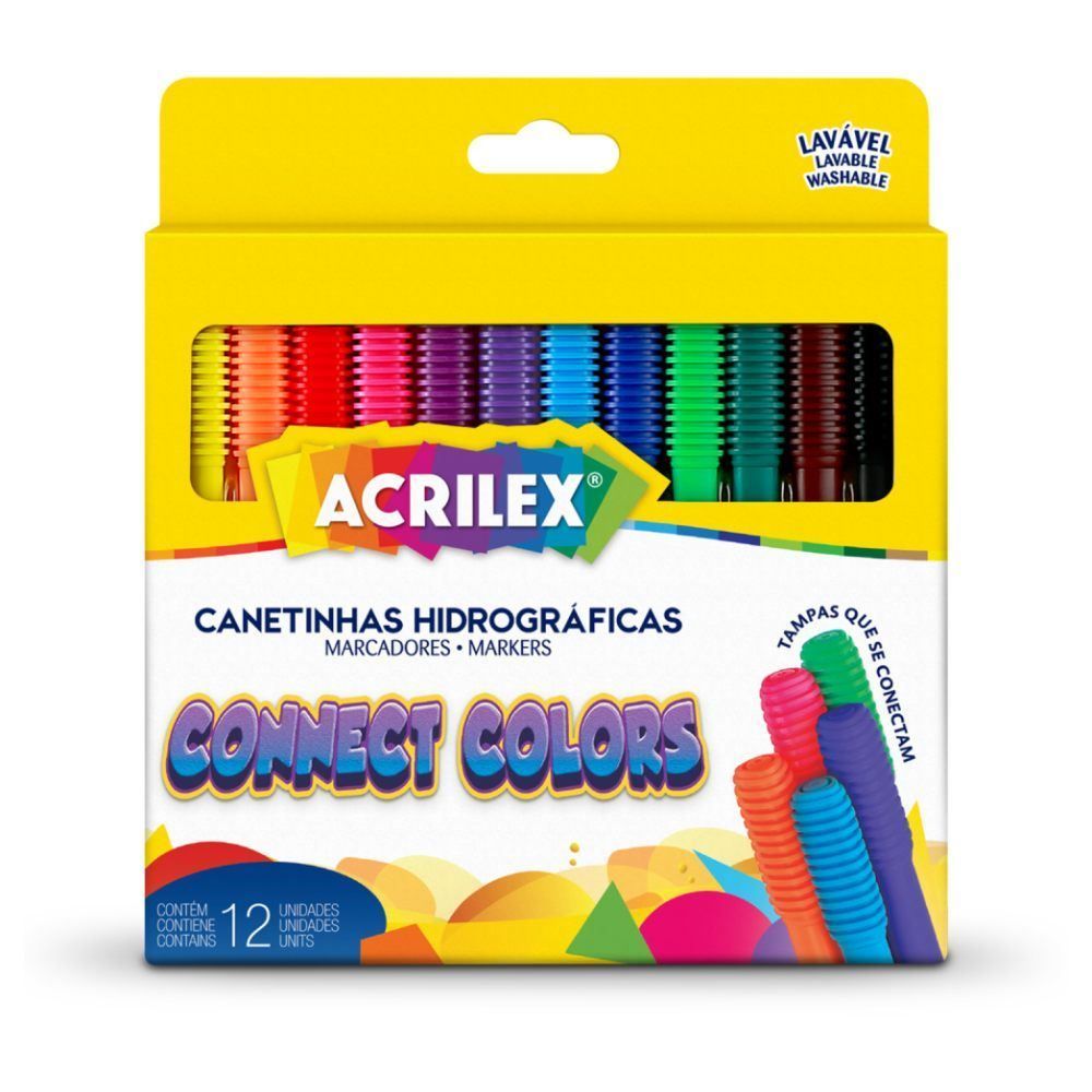 Canetinhas Hidrográficas Connect Colors Acrilex - 12 Unidades