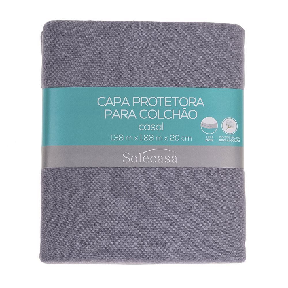 Capa Para Colchão 100% Algodão Com Zíper Queen Solecasa - Prata 945
