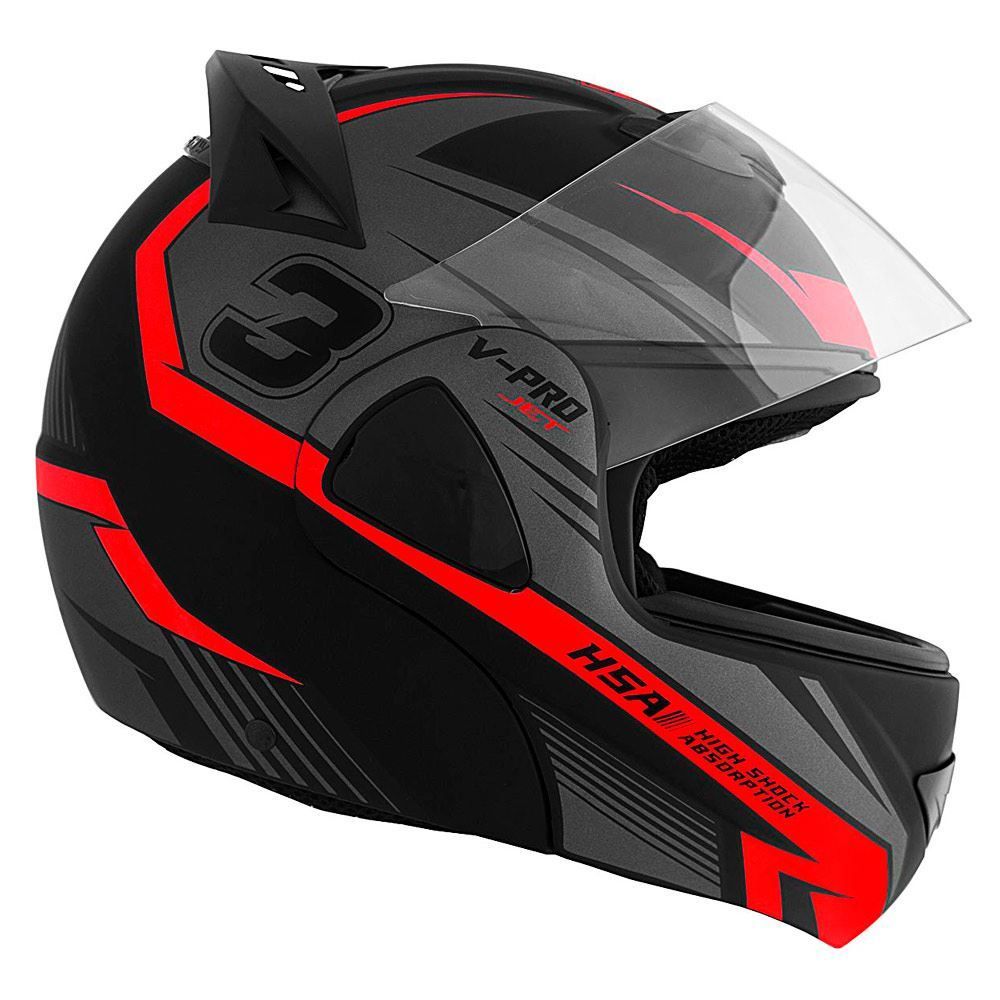 Capacete V-Pro Jet 3 Pro Tork - PRETO/VERMELHO 60