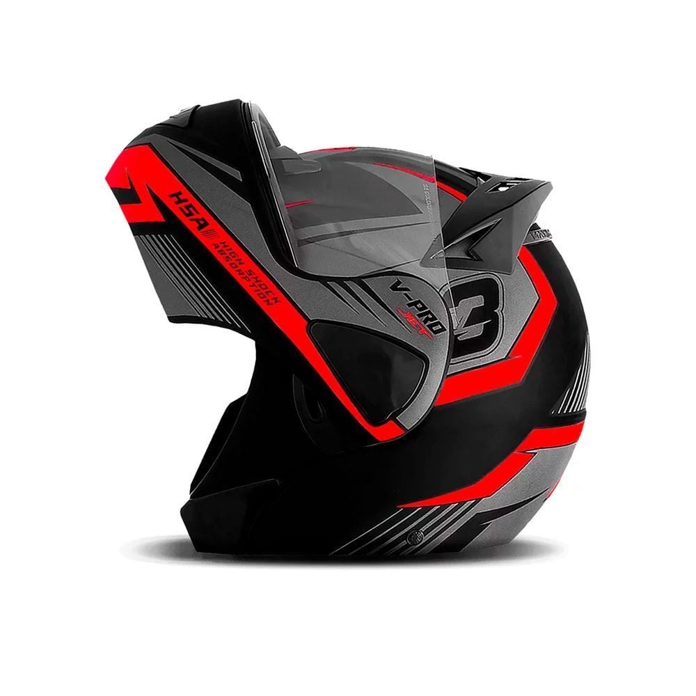Capacete V-Pro Jet 3 Pro Tork - PRETO/VERMELHO 58