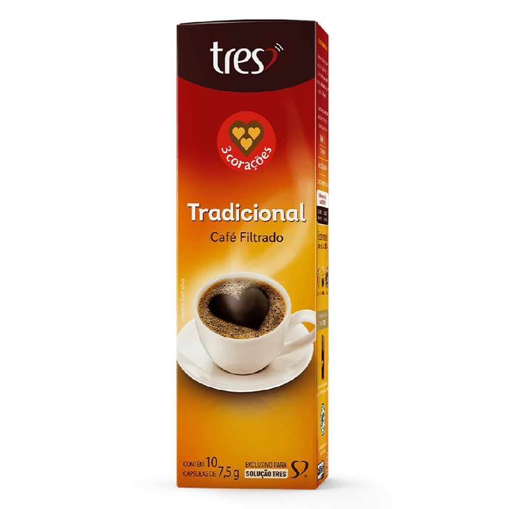Cápsula De Café Filtrado Tradicional 75G Tres 3 Corações - 10 Cápsulas