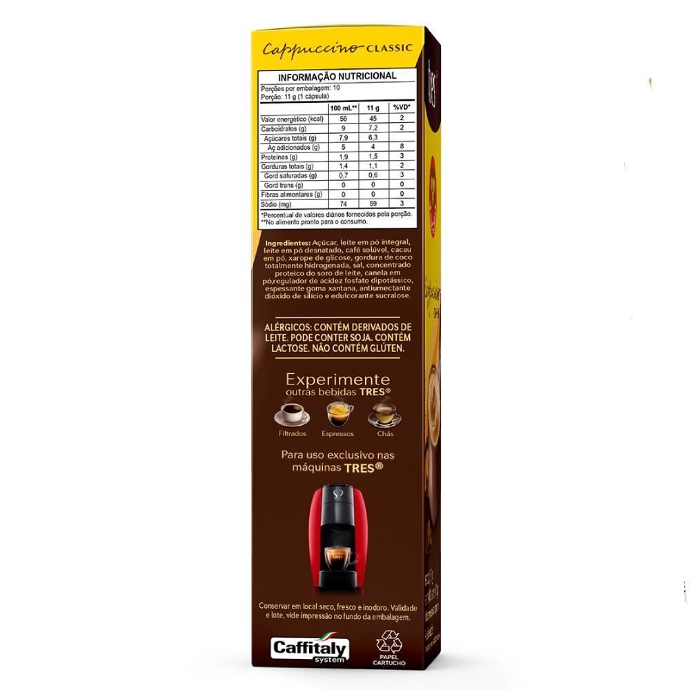 Cápsulas De Cappuccino Classic 110G Tres 3 Corações - 10 Cápsulas