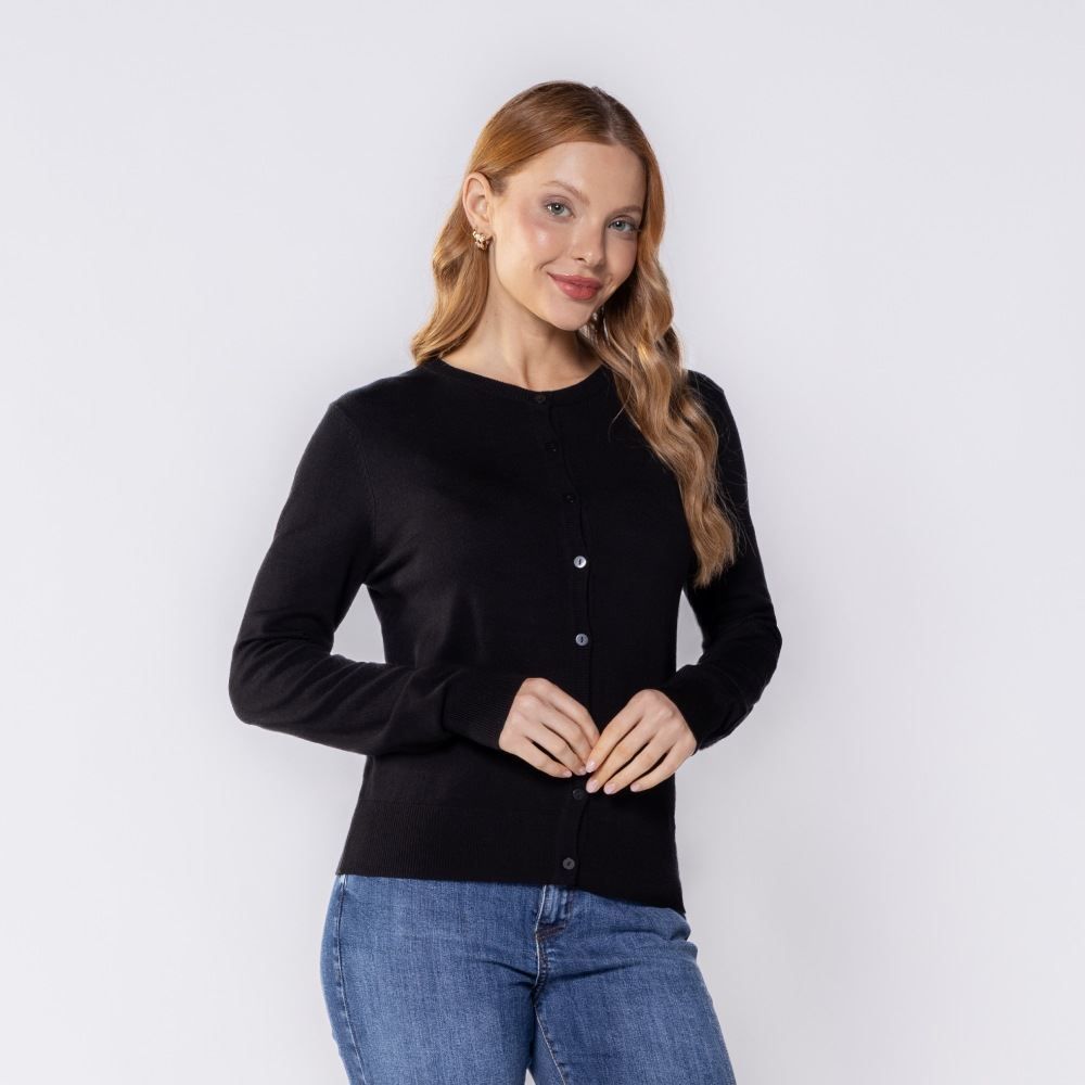 Cardigan Feminino De Tricot Decote Redondo Patricia Foster