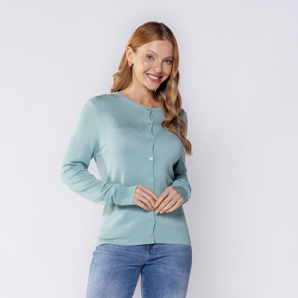 Cardigan Feminino De Tricot Decote Redondo Patricia Foster