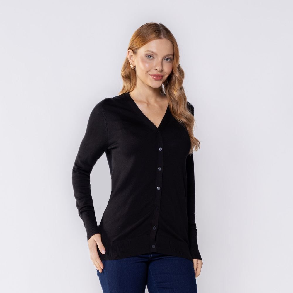 Cardigan Feminino De Tricot Decote V Patricia Foster