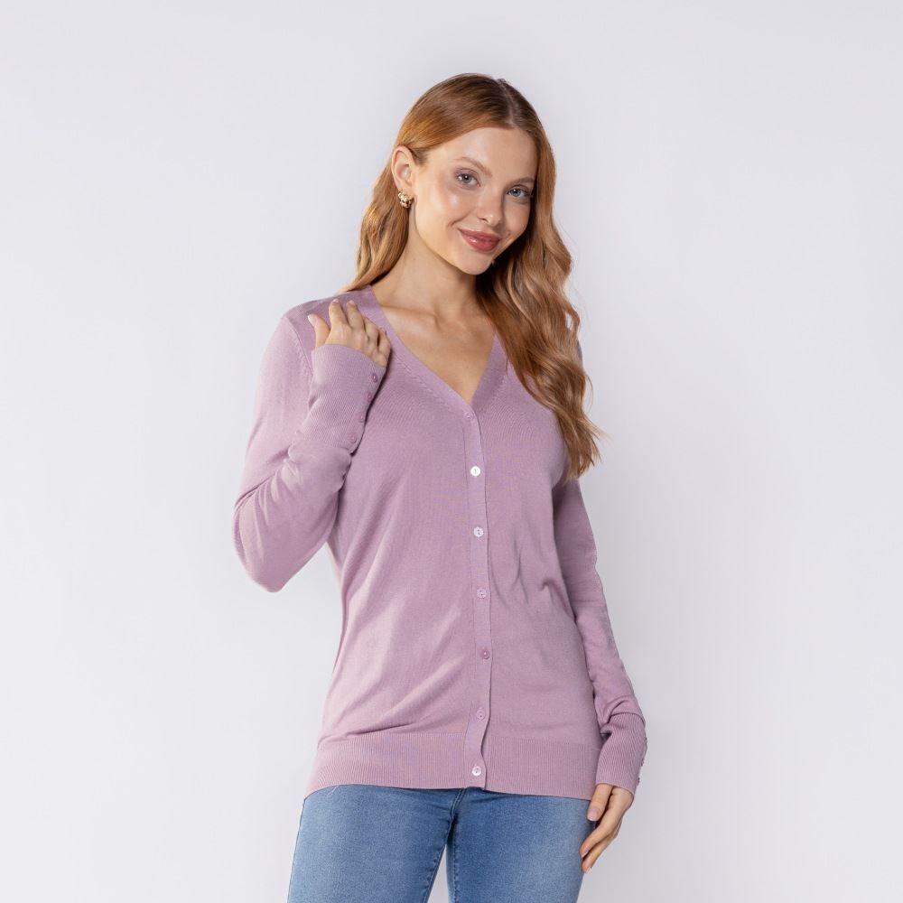 Cardigan Feminino De Tricot Decote V Patricia Foster