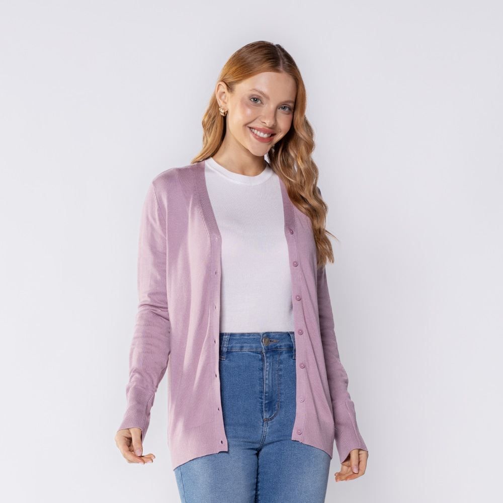 Cardigan Feminino De Tricot Decote V Patricia Foster