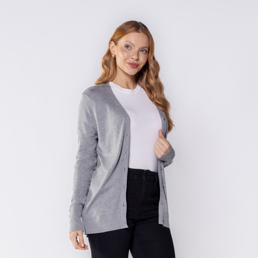 Cardigan Feminino De Tricot Decote V Patricia Foster