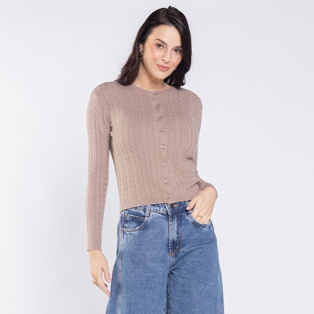 Cardigan Feminino De Tricot Trançado Boby Blues