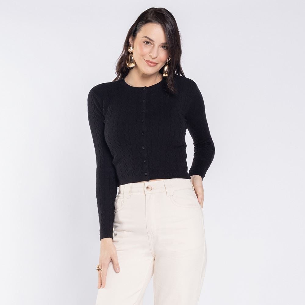 Cardigan Feminino De Tricot Trançado Boby Blues