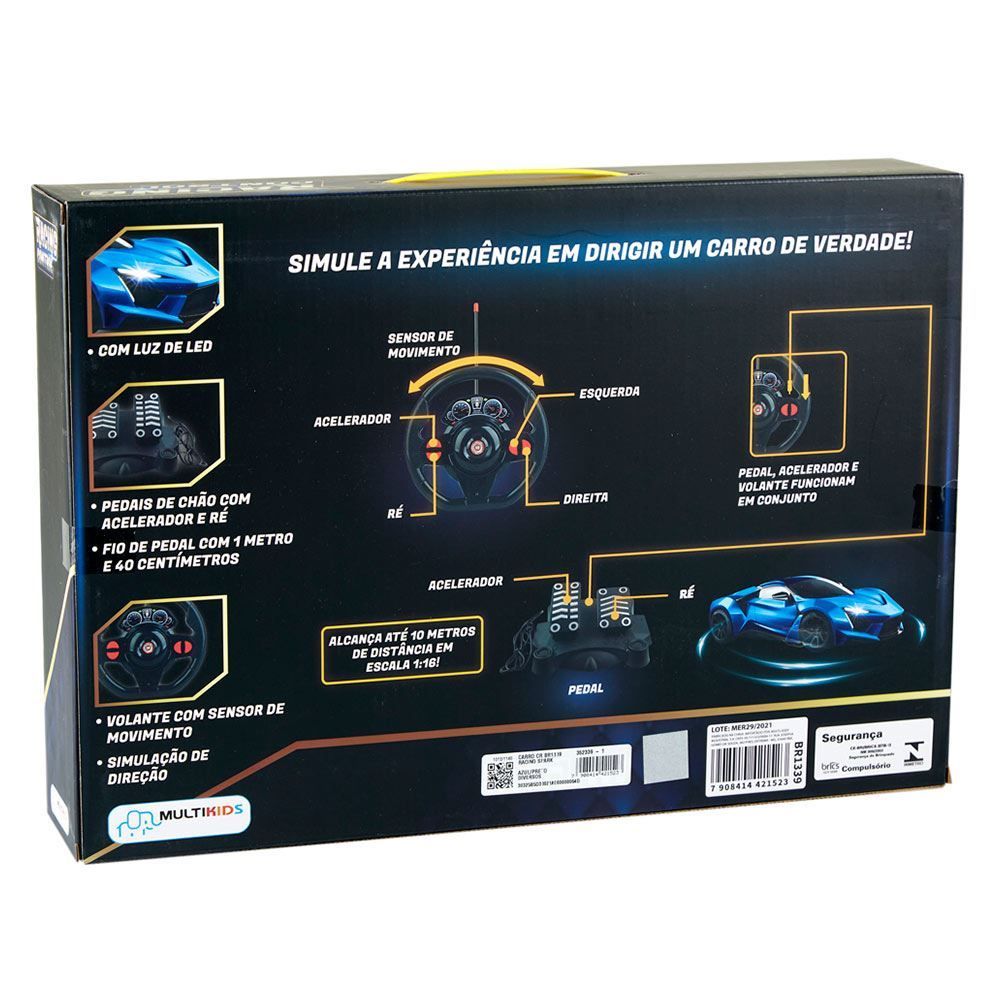 Carrinho Controle Remoto Racing Spark Azul E Preto Multikids - BR1339