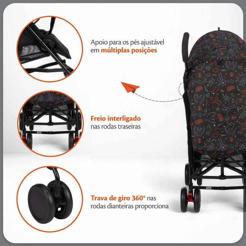 Carrinho De Bebê Umbrella Pipa Voyage - Preto Neon