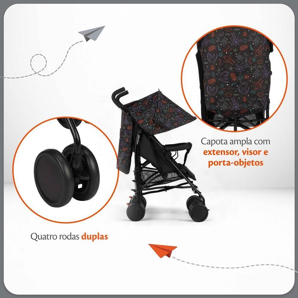 Carrinho De Bebê Umbrella Pipa Voyage - Preto Neon