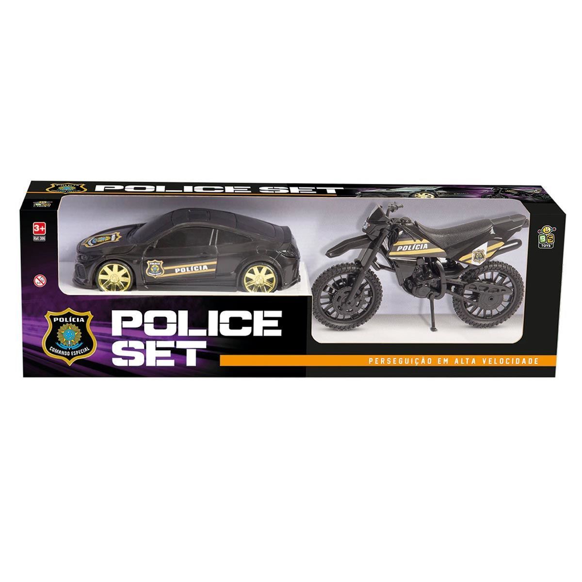Carro Com Moto Polícia Set 306 Bs Toys - Preto