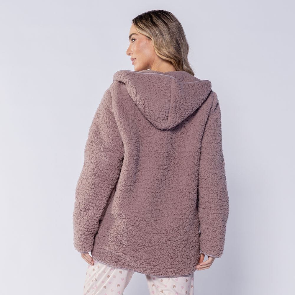 Casaco Feminino Peluciado Com Capuz Camila Moretti