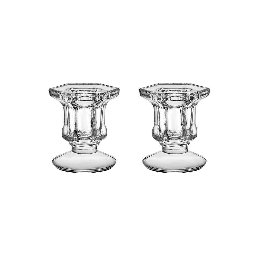 Castiçal De Vidro Veneza Hauskraft 2 Peças - Transparente