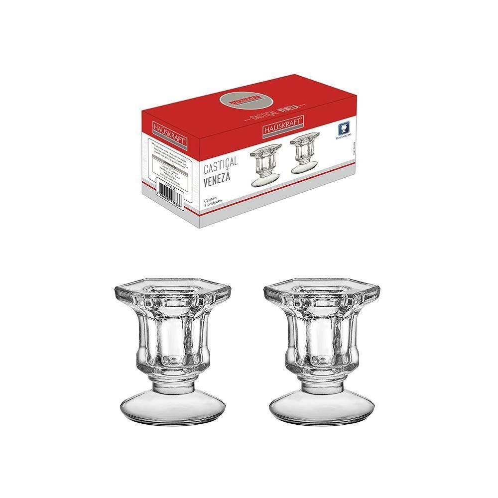 Castiçal De Vidro Veneza Hauskraft 2 Peças - Transparente