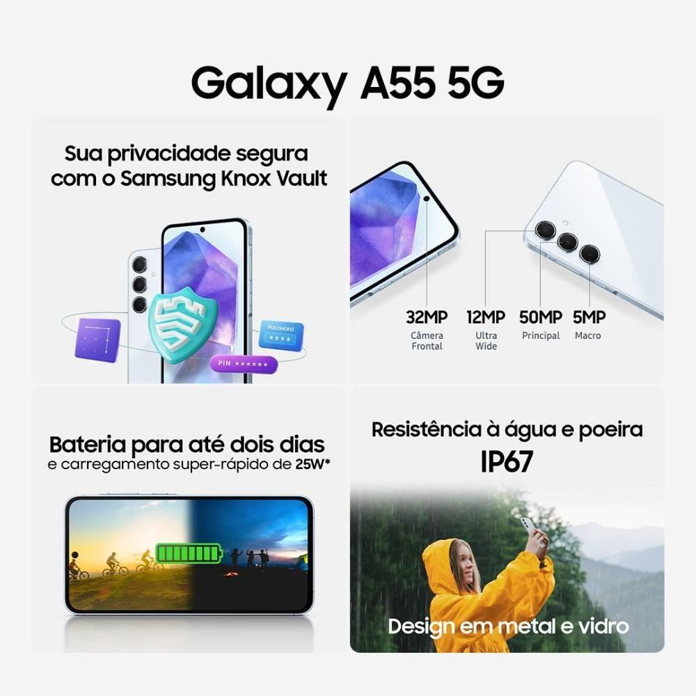 Celular Smartphone Galaxy A55 5G Octacore 8Gb Ram 128Gb - Azul Escuro