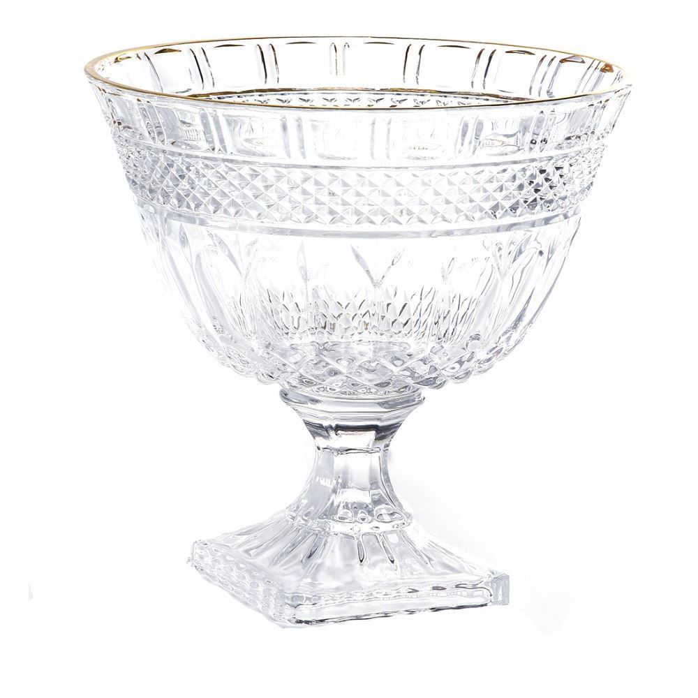 Centro De Mesa Com Pé Cristal Brandon Lyor 26Cm - Filete Dourado
