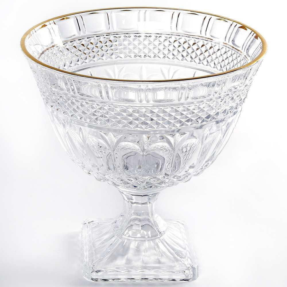 Centro De Mesa Com Pé Cristal Brandon Lyor 26Cm - Filete Dourado