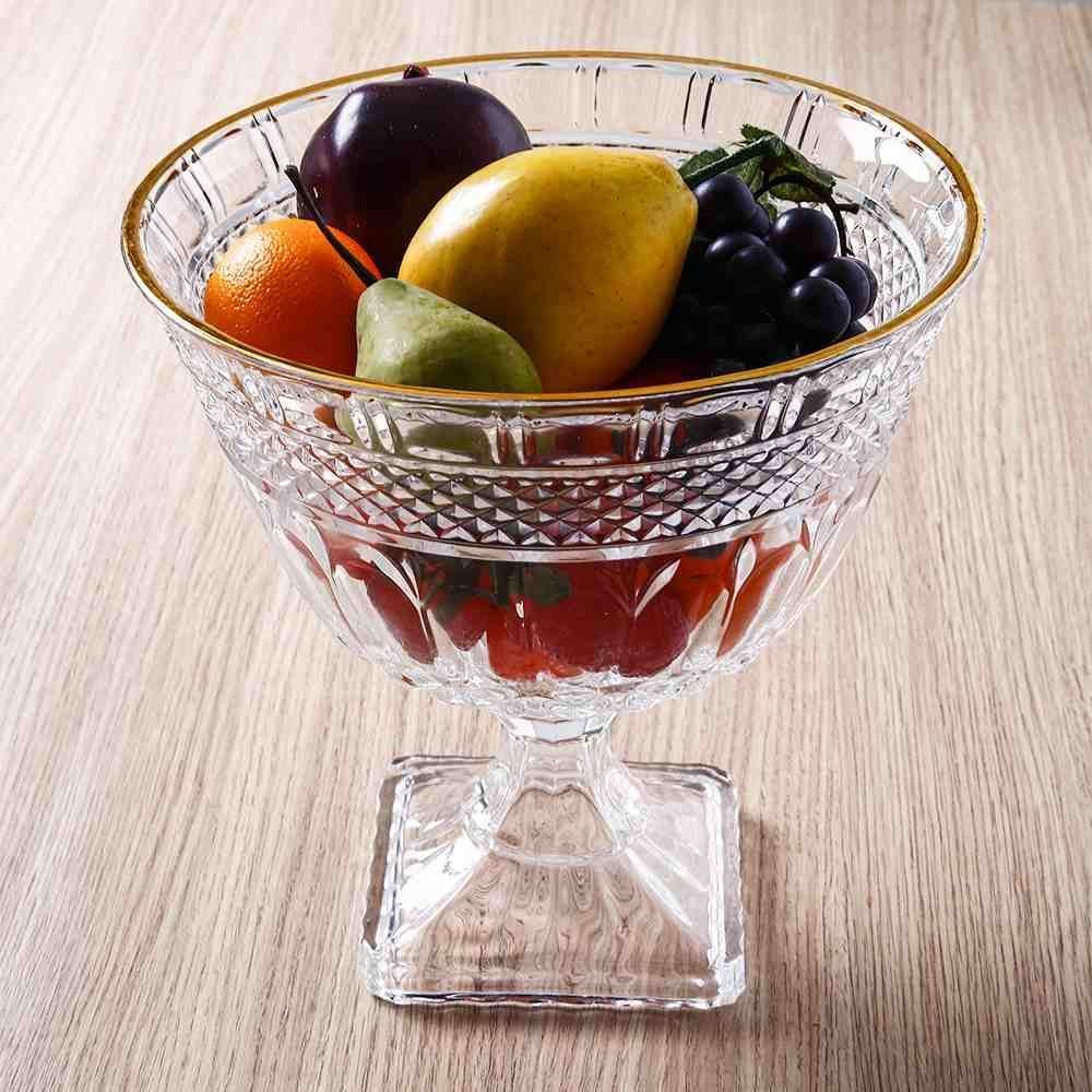 Centro De Mesa Com Pé Cristal Brandon Lyor 26Cm - Filete Dourado