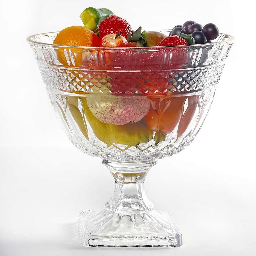 Centro De Mesa Com Pé Cristal Brandon Lyor 26Cm - Filete Dourado