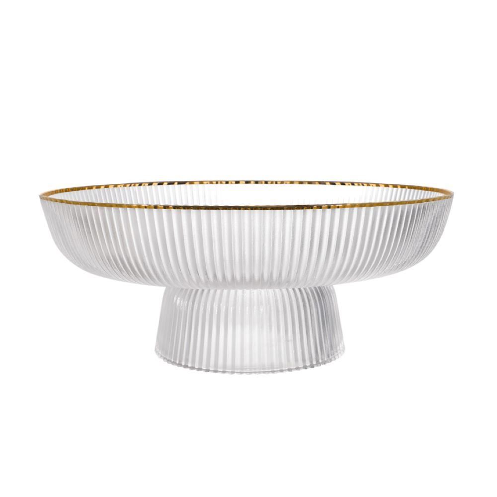 Centro De Mesa Com Pe De Vidro Graffiato Borda Dourada 30Cm Hauskraft