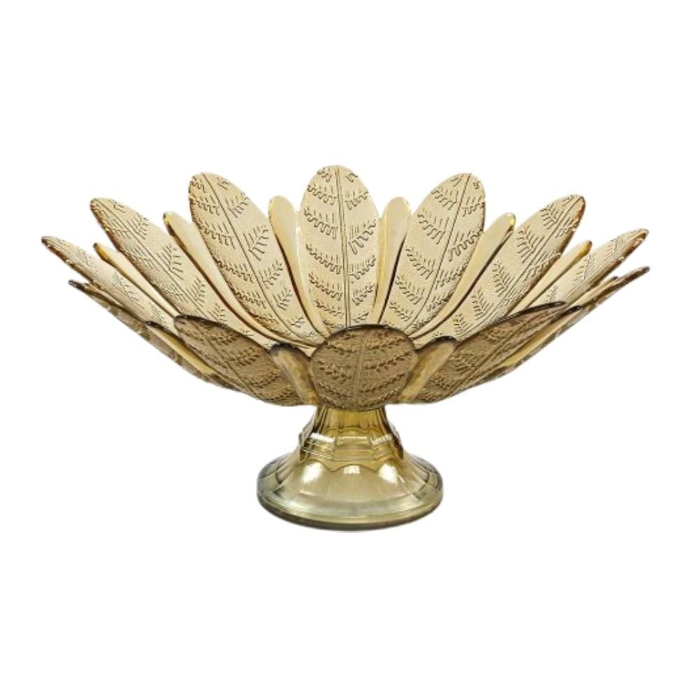 Centro de Mesa com Pé Folhas Vitazza 39Cm - Ambar