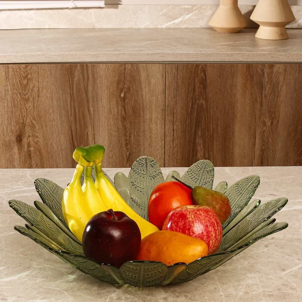 Centro De Mesa Vidro Folhas Vitazza 39Cm - Verde