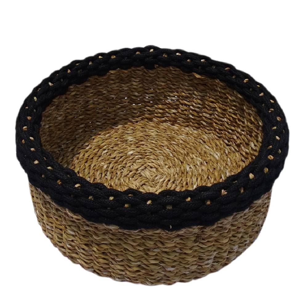 Cesta De Fibra Natural 35Cm Havan Casa - Natural e Preto