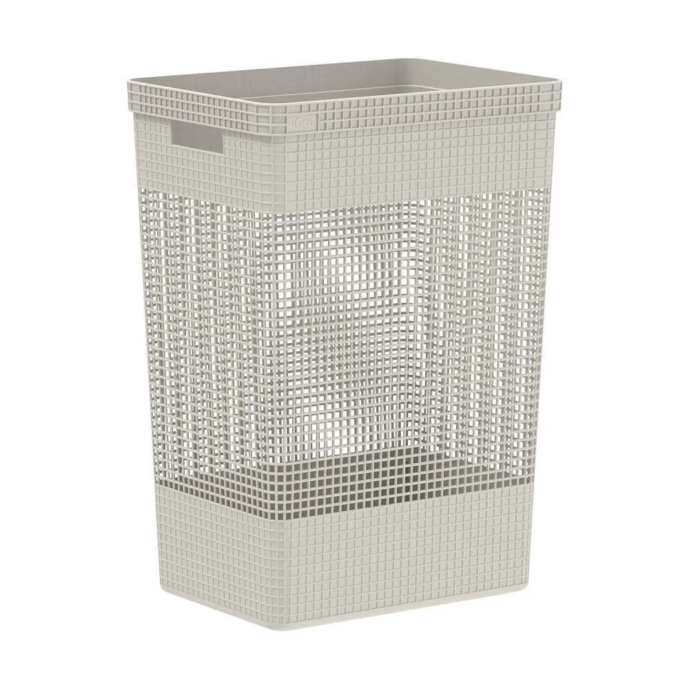 Cesto De Roupas Com Tampa De Plástico Grid Martiplast 49 Litros - Bege