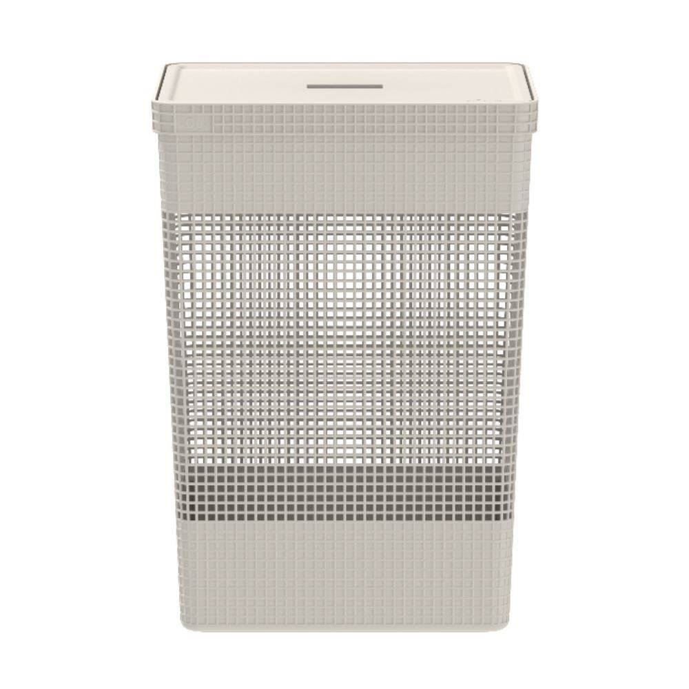 Cesto De Roupas Com Tampa De Plástico Grid Ou 49 Litros - Bege