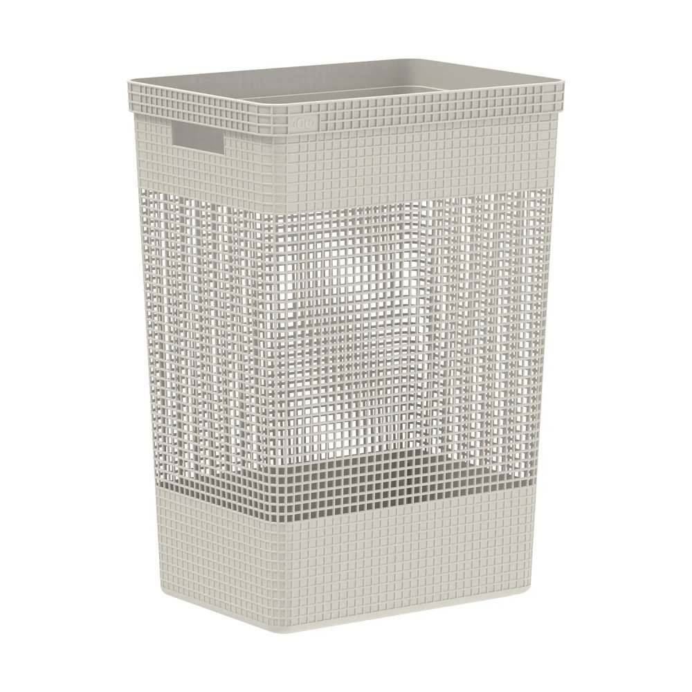 Cesto De Roupas Com Tampa De Plástico Grid Ou 49 Litros - Bege