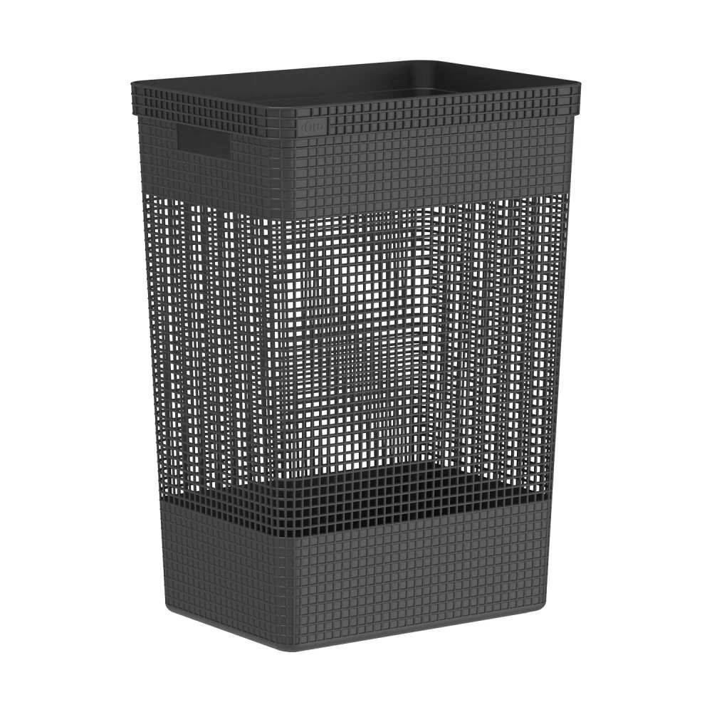 Cesto De Roupas Com Tampa De Plástico Grid Ou 49 Litros - Preto