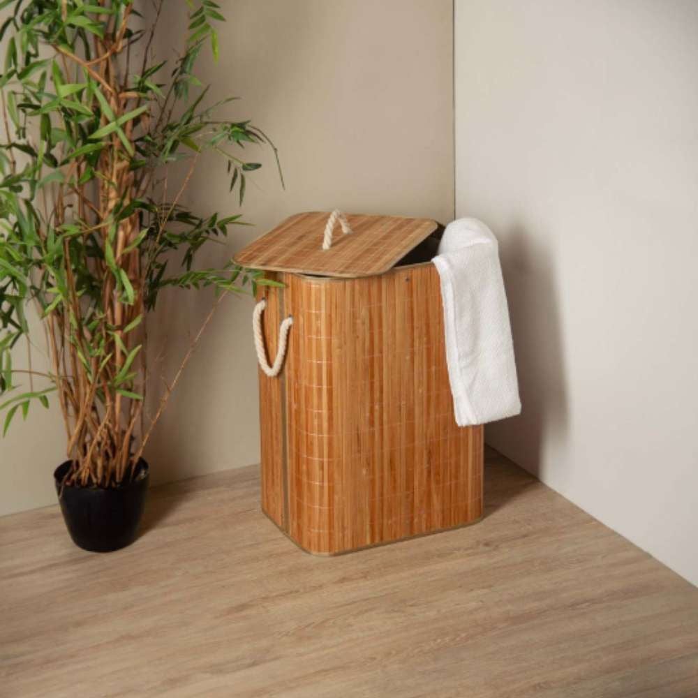 Cesto De Roupas De Bambu Com Tampa Lyor - Natural