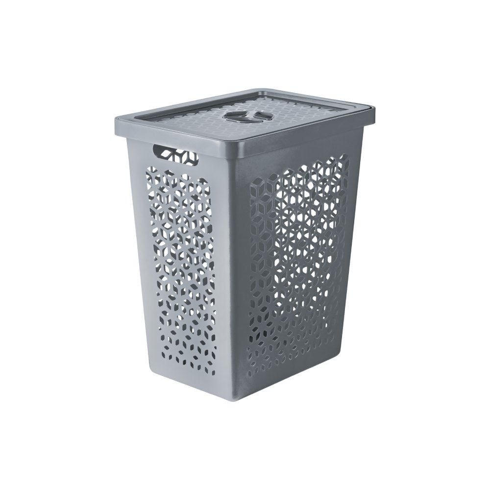 Cesto Organizador Com Tampa 55Litros - Cinza