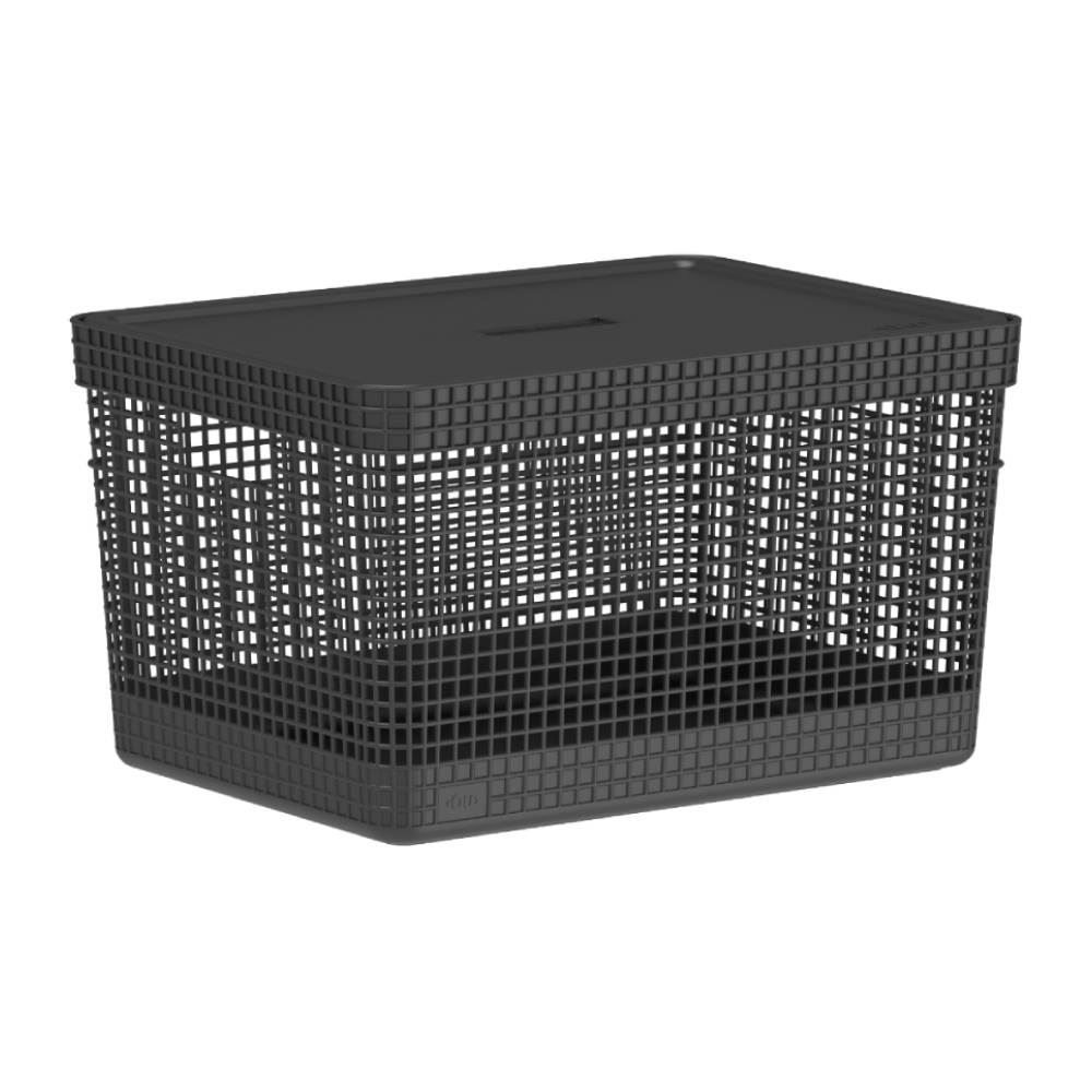 Cesto Organizador Com Tampa Grid Martiplast 20 L - Preto