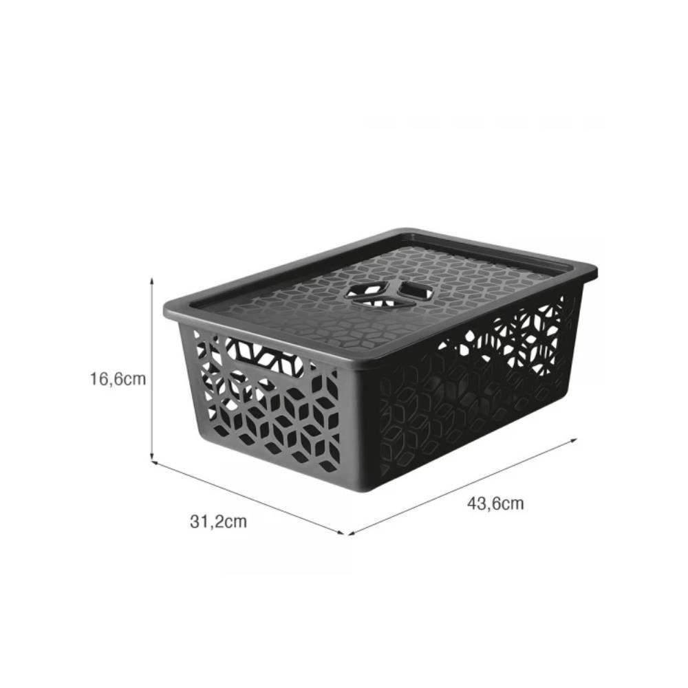 Cesto Organizador Com Tampa Uz 15 Litros - Preto
