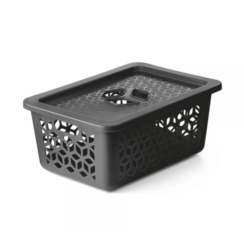Cesto Organizador Com Tampa Uz 5 Litros - Preto