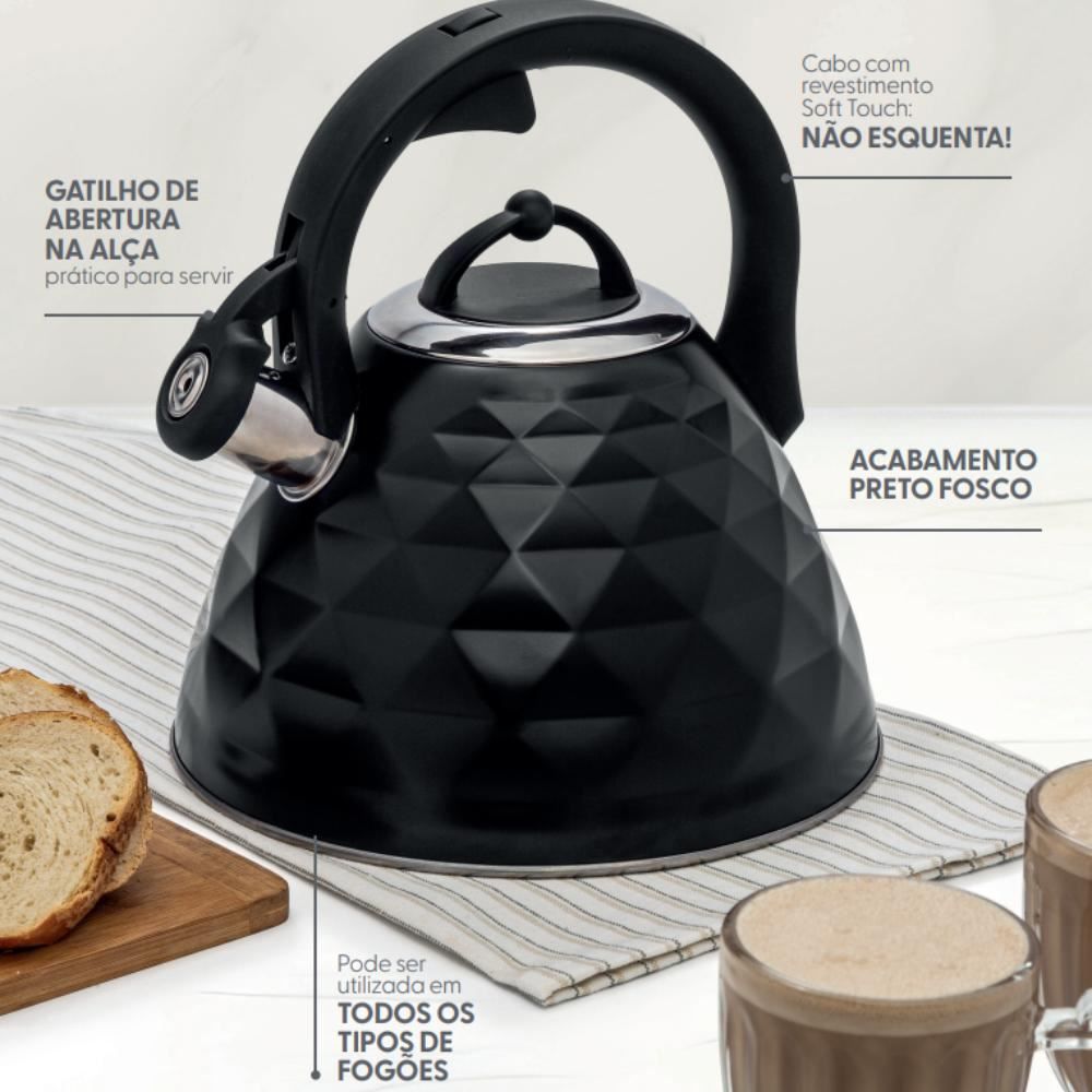 Chaleira Com Apito Diamond Aço Inox Havan Casa 3 Litros - Preto