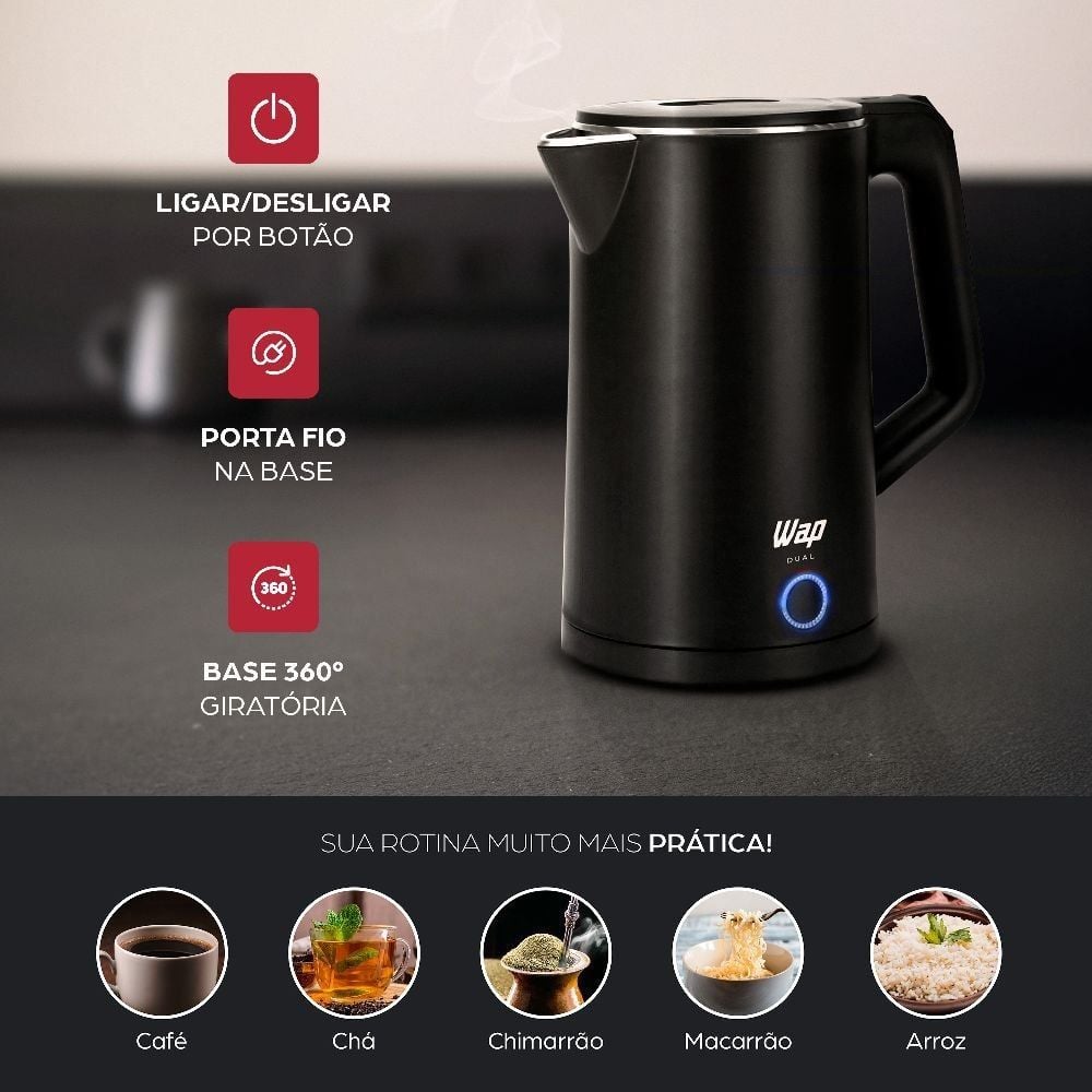 Chaleira Elétrica Wap Dual Wced1 1,8 Litros Duplo Revestimento