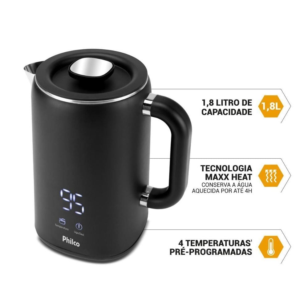 Chaleira Elétrica Philco 1,8L Painel Digital PCH18B