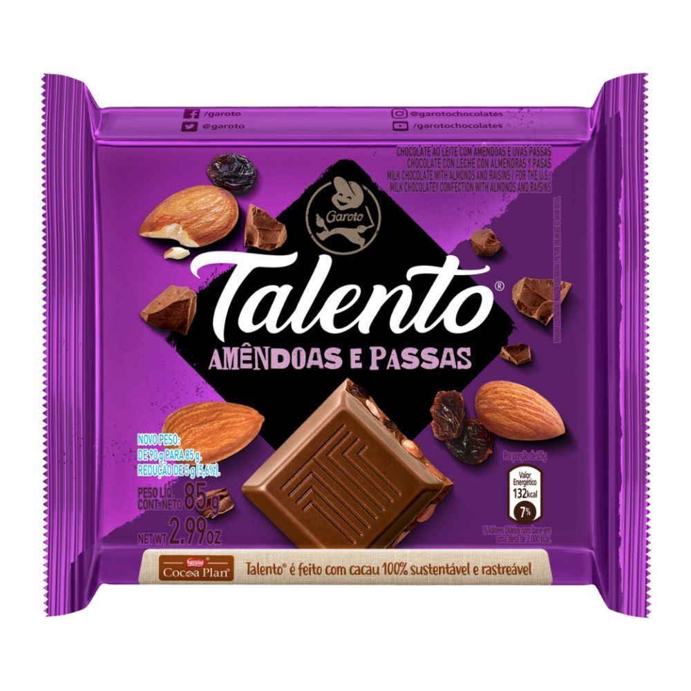 Chocolate Talento Amêndoa E Passas Garoto - 85g