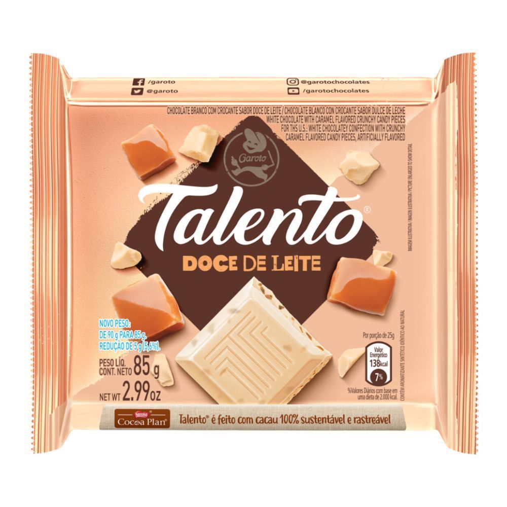 Chocolate Talento Doce De Leite Garoto - 85g