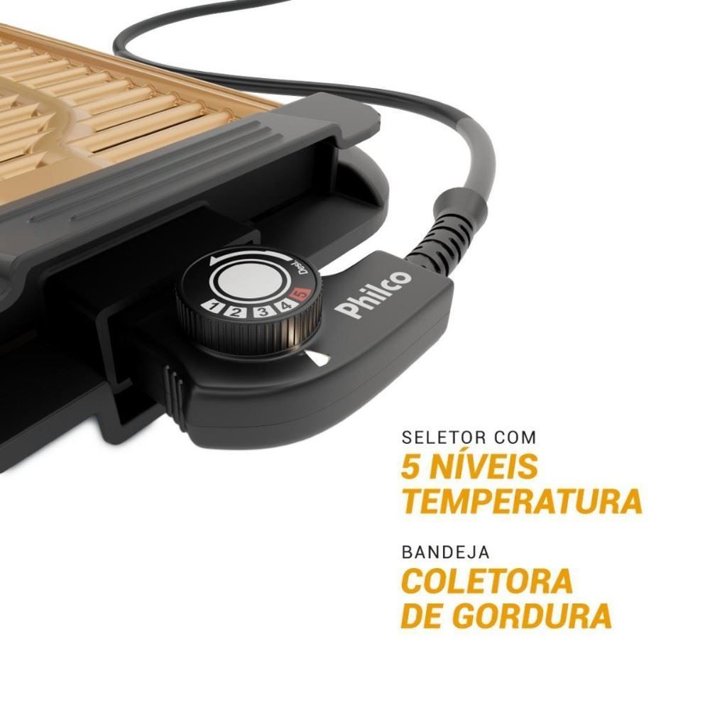 Churrasqueira Elétrica Philco 1200W Antiaderente Gold PCQ10A